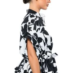 ELEGANZA TIE FRONT BLOUSE -helmut shop eleganza tie front blouse black white 4 4