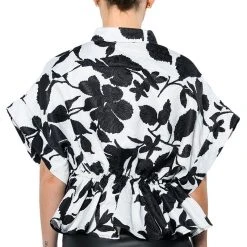 ELEGANZA TIE FRONT BLOUSE -helmut shop eleganza tie front blouse black white 5 5