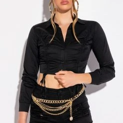 ELENA RUCHED PUFF SLEEVE BLOUSE -helmut shop elena ruched puff sleeve blouse black 2 2