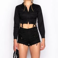 ELENA RUCHED PUFF SLEEVE BLOUSE -helmut shop elena ruched puff sleeve blouse black 5 5