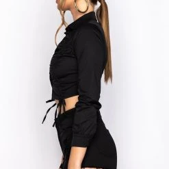 ELENA RUCHED PUFF SLEEVE BLOUSE -helmut shop elena ruched puff sleeve blouse black 6 6