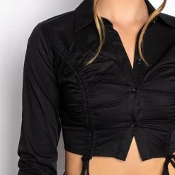 ELENA RUCHED PUFF SLEEVE BLOUSE -helmut shop elena ruched puff sleeve blouse black 8 8