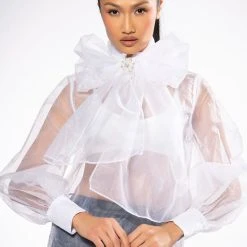 ELIZA MULTI WEAR SHEER BLOUSE -helmut shop eliza multi wear sheer blouse white 2 2
