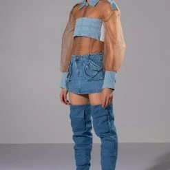 ELLORY DENIM DETAILED MESH BUTTON DOWN -helmut shop ellory denim detailed mesh button down taupe 4 4