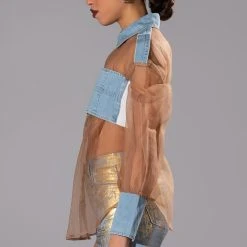 ELLORY DENIM DETAILED MESH BUTTON DOWN -helmut shop ellory denim detailed mesh button down taupe 6 6