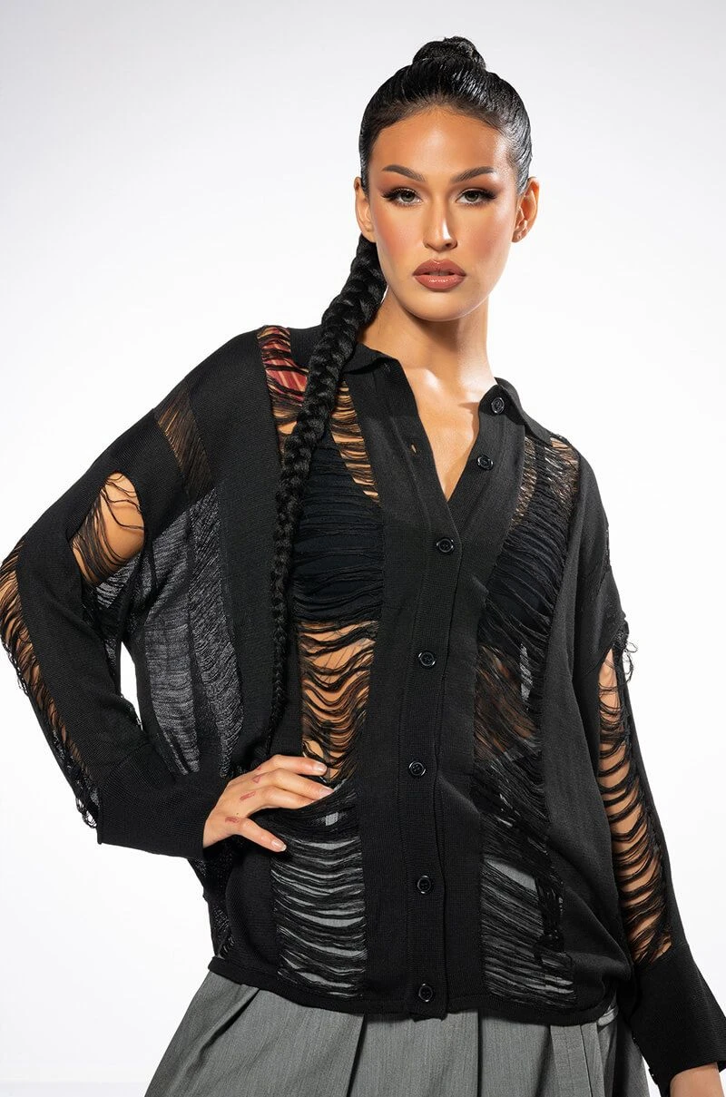 EMERSON SHREDDED KNIT BUTTON DOWN 3 EMERSON SHREDDED KNIT BUTTON DOWN