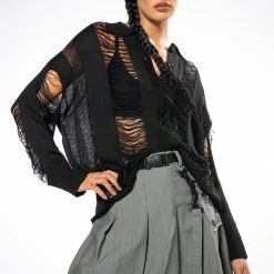 EMERSON SHREDDED KNIT BUTTON DOWN 11 EMERSON SHREDDED KNIT BUTTON DOWN -helmut shop emerson shredded knit button down black 2 2