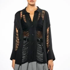 EMERSON SHREDDED KNIT BUTTON DOWN 13 EMERSON SHREDDED KNIT BUTTON DOWN -helmut shop emerson shredded knit button down black 4 4