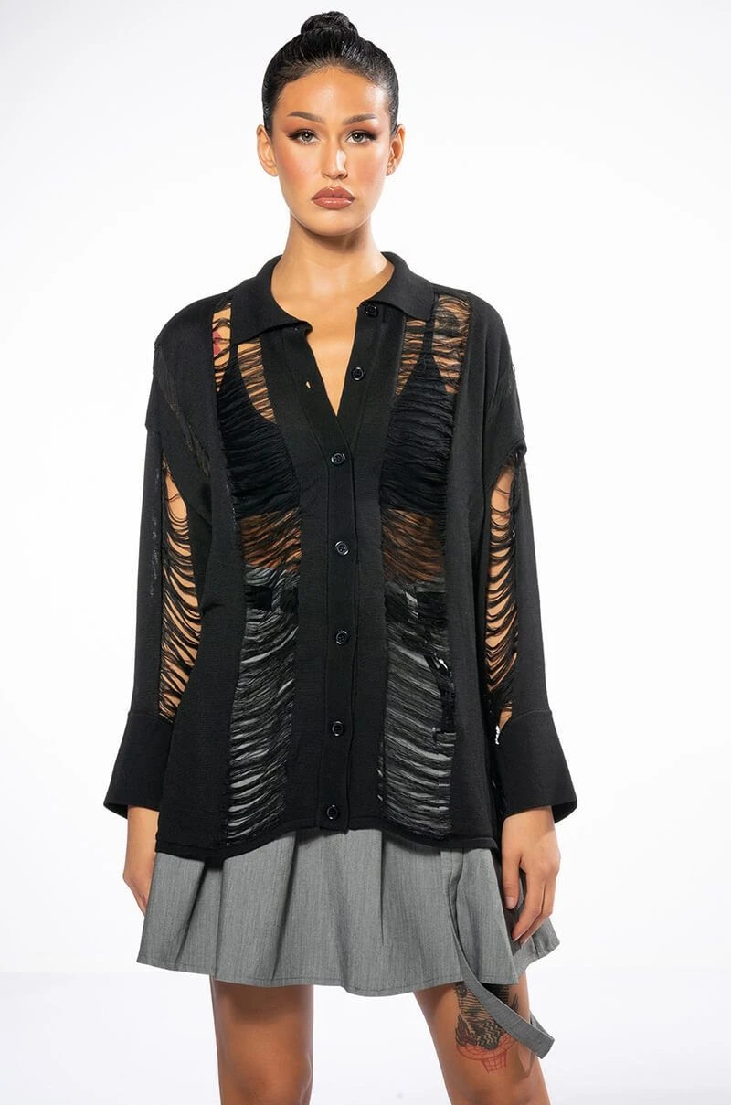 EMERSON SHREDDED KNIT BUTTON DOWN 6 EMERSON SHREDDED KNIT BUTTON DOWN - Image 4