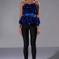 EMILIA FLORAL APPLIQUE STRAPLESS TOP -helmut shop emilia floral applique strapless top blue 2 2