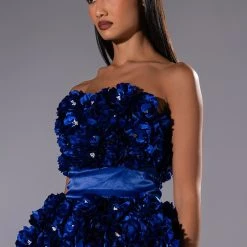 EMILIA FLORAL APPLIQUE STRAPLESS TOP -helmut shop emilia floral applique strapless top blue 3 3