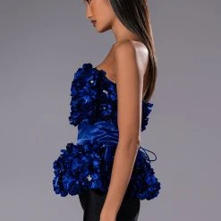 EMILIA FLORAL APPLIQUE STRAPLESS TOP -helmut shop emilia floral applique strapless top blue 5 5