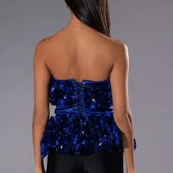 EMILIA FLORAL APPLIQUE STRAPLESS TOP -helmut shop emilia floral applique strapless top blue 6 6