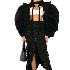 ENCORE SCRUNCHED SLIT MAXI SKIRT -helmut shop encore scrunched slit maxi skirt black 3 3