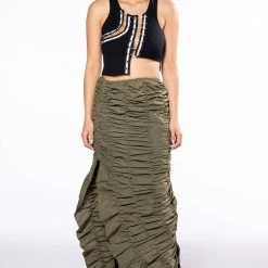 ENCORE SCRUNCHED SLIT MAXI SKIRT -helmut shop encore scrunched slit maxi skirt olive 10 10