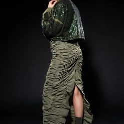 ENCORE SCRUNCHED SLIT MAXI SKIRT -helmut shop encore scrunched slit maxi skirt olive 2 2 c1