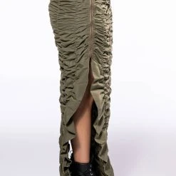 ENCORE SCRUNCHED SLIT MAXI SKIRT -helmut shop encore scrunched slit maxi skirt olive 7 7