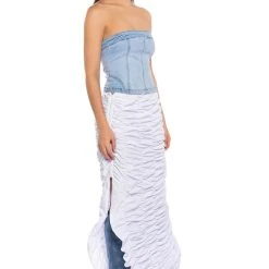 ENCORE SCRUNCHED SLIT MAXI SKIRT 12 ENCORE SCRUNCHED SLIT MAXI SKIRT -helmut shop encore scrunched slit maxi skirt white 3 3