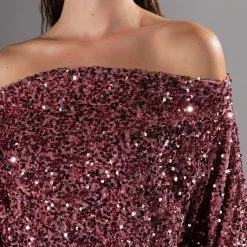 ENERGY OFF THE SHOULDER VELVET SEQUIN SWEATSHIRT -helmut shop energy off the shoulder velvet sequin sweatshirt pink 6 6 c1