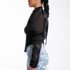 ENVIOUS CUTOUT LONG SLEEVE CORSET BLOUSE -helmut shop envious cutout long sleeve corset blouse black 4 4