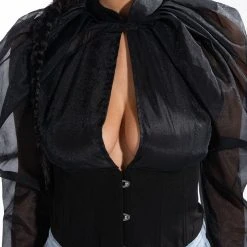ENVIOUS CUTOUT LONG SLEEVE CORSET BLOUSE -helmut shop envious cutout long sleeve corset blouse black 6 6