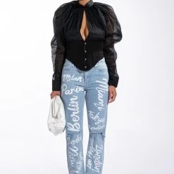 ENVIOUS CUTOUT LONG SLEEVE CORSET BLOUSE -helmut shop envious cutout long sleeve corset blouse black 7 7