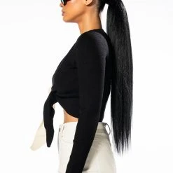 ENVY ME COLORBLOCKED TIE FRONT SWEATER -helmut shop envy me colorblocked tie front sweater black multi 4 4