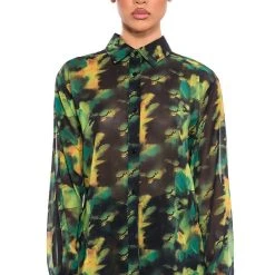 ESCAPE THE ORDINARY PRINTED BUTTON DOWN BLOUSE -helmut shop escape the ordinary printed button down blouse green multi 2 2