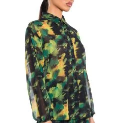 ESCAPE THE ORDINARY PRINTED BUTTON DOWN BLOUSE -helmut shop escape the ordinary printed button down blouse green multi 3 3
