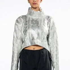 ESME SILVER METALLIC SWEATER -helmut shop esme silver metallic sweater silver 3 3