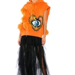 EUPHORIC EMBELLISHED SLEEVELESS SWEATSHIRT -helmut shop euphoric embellished sleeveless sweatshirt orange 3 3