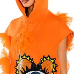 EUPHORIC EMBELLISHED SLEEVELESS SWEATSHIRT -helmut shop euphoric embellished sleeveless sweatshirt orange 7 7