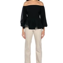 EVELYN OFF THE SHOULDER POPLIN BLOUSE -helmut shop evelyn off the shoulder poplin blouse black 3 3