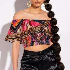 EXCUSE ME OFF THE SHOULDERS BLOUSE -helmut shop excuse me off the shoulders blouse pink multi 2 2