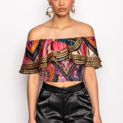 EXCUSE ME OFF THE SHOULDERS BLOUSE -helmut shop excuse me off the shoulders blouse pink multi 4 4