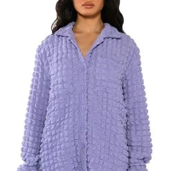 EXISTING LOUDLY TEXTURED BUTTON DOWN TOP -helmut shop existing loudly textured button down top purple 2 2