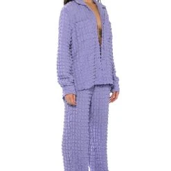 EXISTING LOUDLY TEXTURED BUTTON DOWN TOP -helmut shop existing loudly textured button down top purple 5 5