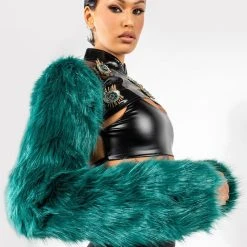 EYE OF THE BEHOLDER FAUX FUR LONG SLEEVE CROP TOP -helmut shop eye of the beholder faux fur long sleeve crop top green multi 2 2