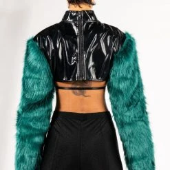 EYE OF THE BEHOLDER FAUX FUR LONG SLEEVE CROP TOP -helmut shop eye of the beholder faux fur long sleeve crop top green multi 6 6