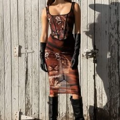 EYE OF THE TIGER MESH MIDI SKIRT -helmut shop eye of the tiger mesh midi skirt multi 7 7