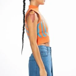 EYE OF THE TIGER SLEEVELESS SWEATER -helmut shop eye of the tiger sleeveless sweater orange multi 6 6