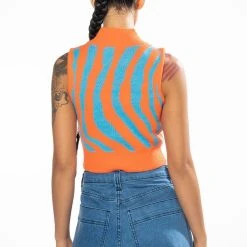 EYE OF THE TIGER SLEEVELESS SWEATER -helmut shop eye of the tiger sleeveless sweater orange multi 7 7