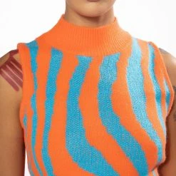 EYE OF THE TIGER SLEEVELESS SWEATER -helmut shop eye of the tiger sleeveless sweater orange multi 8 8