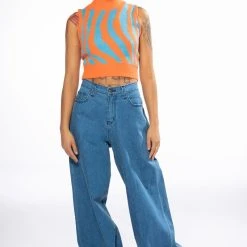 EYE OF THE TIGER SLEEVELESS SWEATER -helmut shop eye of the tiger sleeveless sweater orange multi 9 9