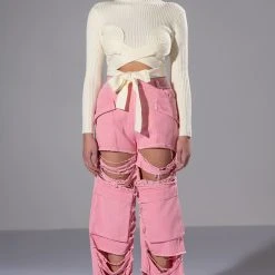 EYES UP HERE WRAP DETAIL LONG SLEEVE SWEATER -helmut shop eyes up here wrap detail long sleeve sweater white 3 3