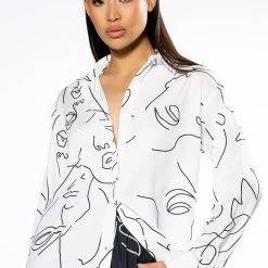 FACES BUTTON DOWN BLOUSE -helmut shop faces button down blouse white black 2 2