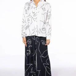 FACES WIDE LEG PANT -helmut shop faces wide leg pant black white 7 7