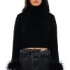 FANCY HUH FEATHER CUFF MOCK NECK SWEATER -helmut shop fancy huh feather cuff mock neck sweater black 1 1