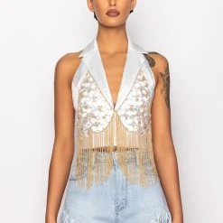 FANTASY DRIP LINK BRA BODY CHAIN -helmut shop fantasy drip link bra body chain gold clear 3 3