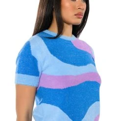 FAR OUT SHORT SLEEVE SWEATER -helmut shop far out short sleeve sweater blue multi 2 2